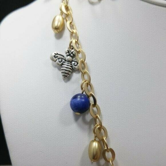 Chico's Gold Tone Charm Necklace, Bee Heart Star Beads, 39 Inches, New With Tags - Picture 7 of 10